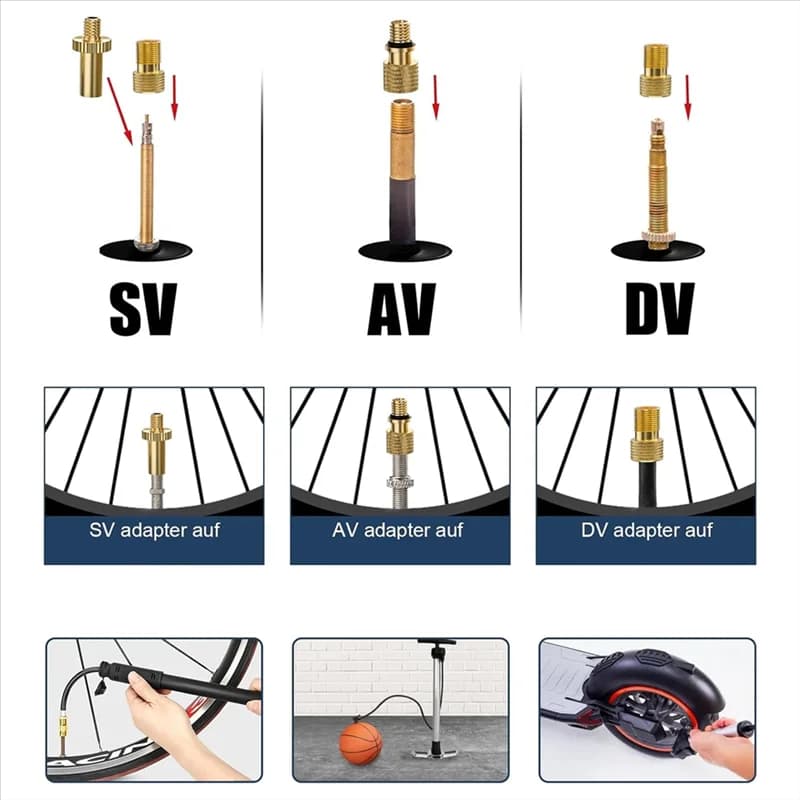 HOES-16PCS Adattatore per valvola Presta Schrader per bicicletta Premium, incluso ago per pompa a sfera, adattatore per pompa per bici