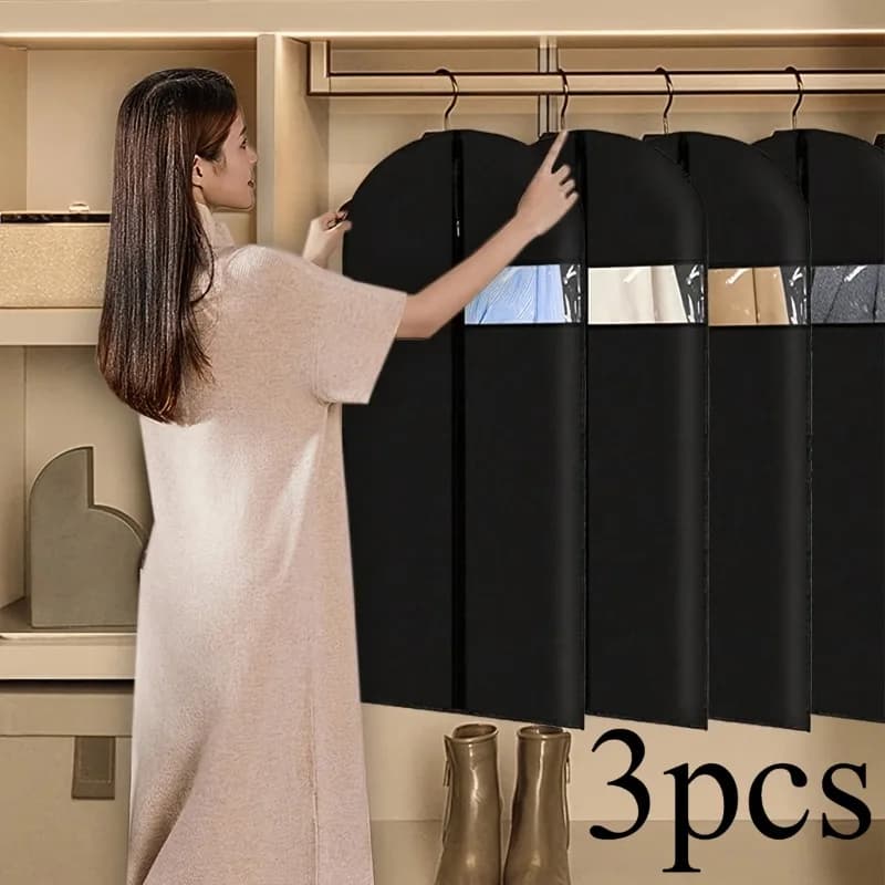 3pcs PEVA Garment Dust Covers, Dustproof Clothes Storage Bags with Zipper Hanging Closet Organizer