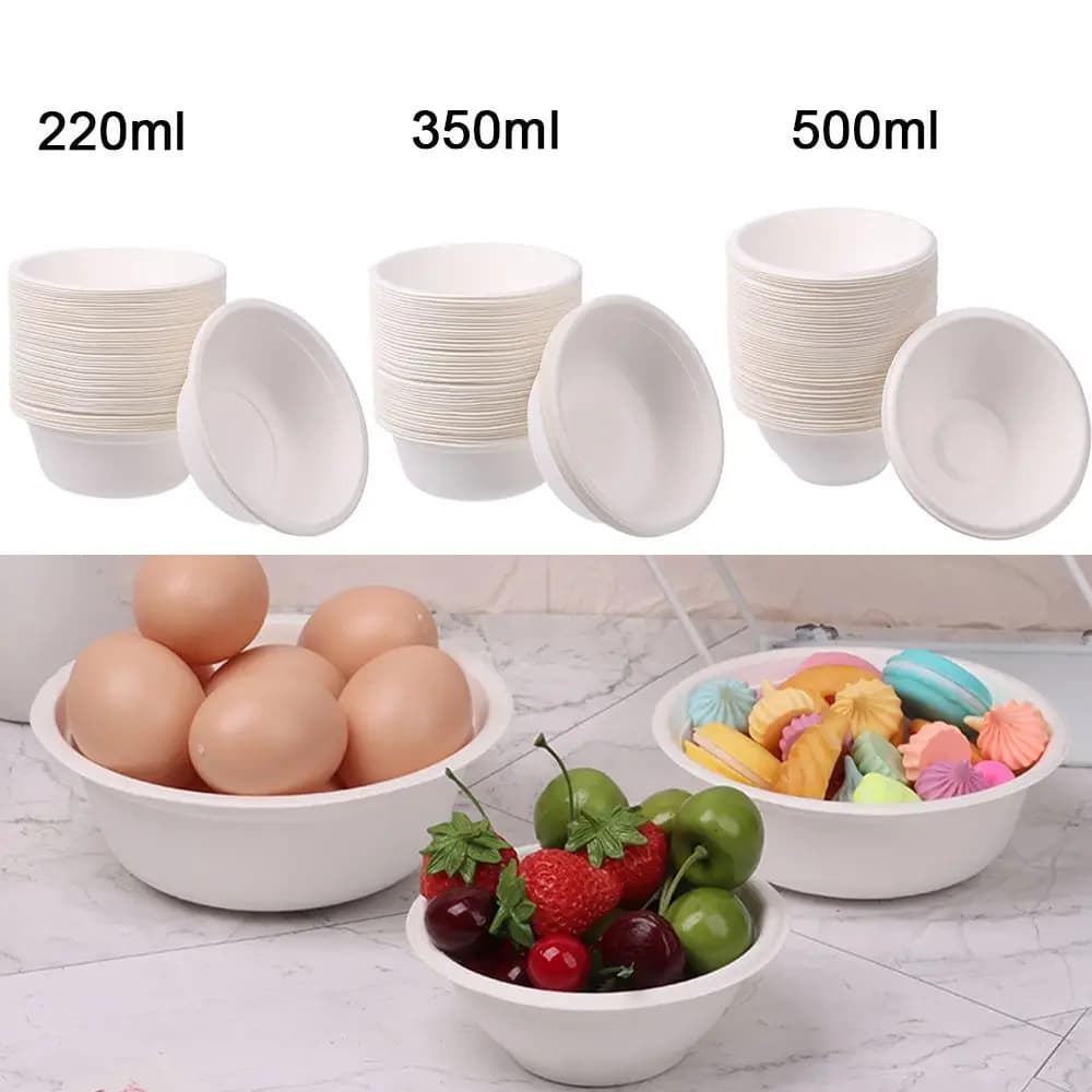 50 pz/pacco 220/350/500ml stoviglie usa e getta ciotola di carta bianca ecologica stoviglie usa e getta fornitura da pranzo per feste all'aperto