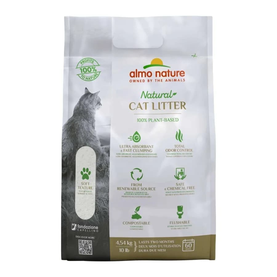 Lettiera Naturale Non Profumata per Gatti - 4,5 kg - Non Tossica, 100% Vegetale, Agglomerante, Biodegradabile, Compostabile per Gatti e Gattini