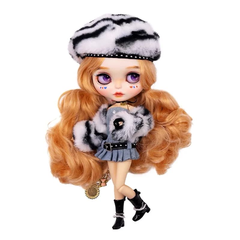 ICY DBS Blyth Doll Clothe Pelliccia invernale Stampa zebrata Giacca in peluche + Gonna corta in denim Spice Girl Set per OB24 Azone Blyth Dress Up fai da te