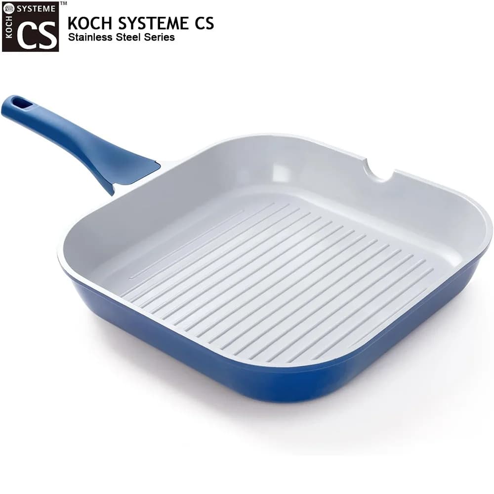 KOCH SYSTEME CS Padella Antiaderente per Piano Cottura 9.5/11 Pollici Quadrata con Beccucci, Padella per Grigliare, Padella per Bistecche e Colazioni
