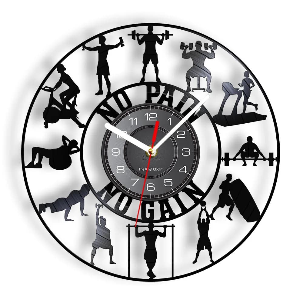 Bodybuilding Kettlebell PALESTRA Segno Orologio da parete Sollevamento pesi Allenamento Disco in vinile Orologio da parete Esercizio Orologio da parete ispiratore Regalo