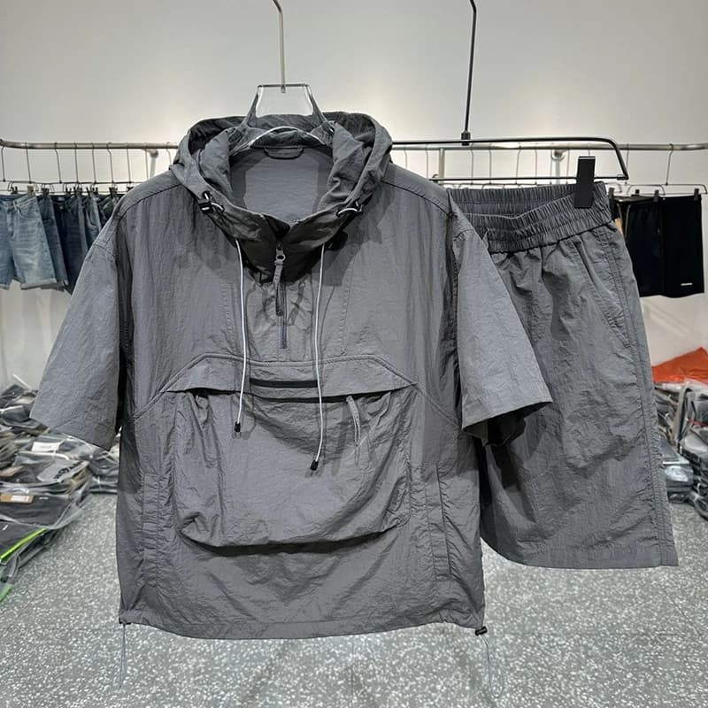 Summer New Style Casual Workwear Shorts Set Men's Loose Thin Short Sleeve Quick Dry Two Piece Set Youth Sweatshirt Shorts