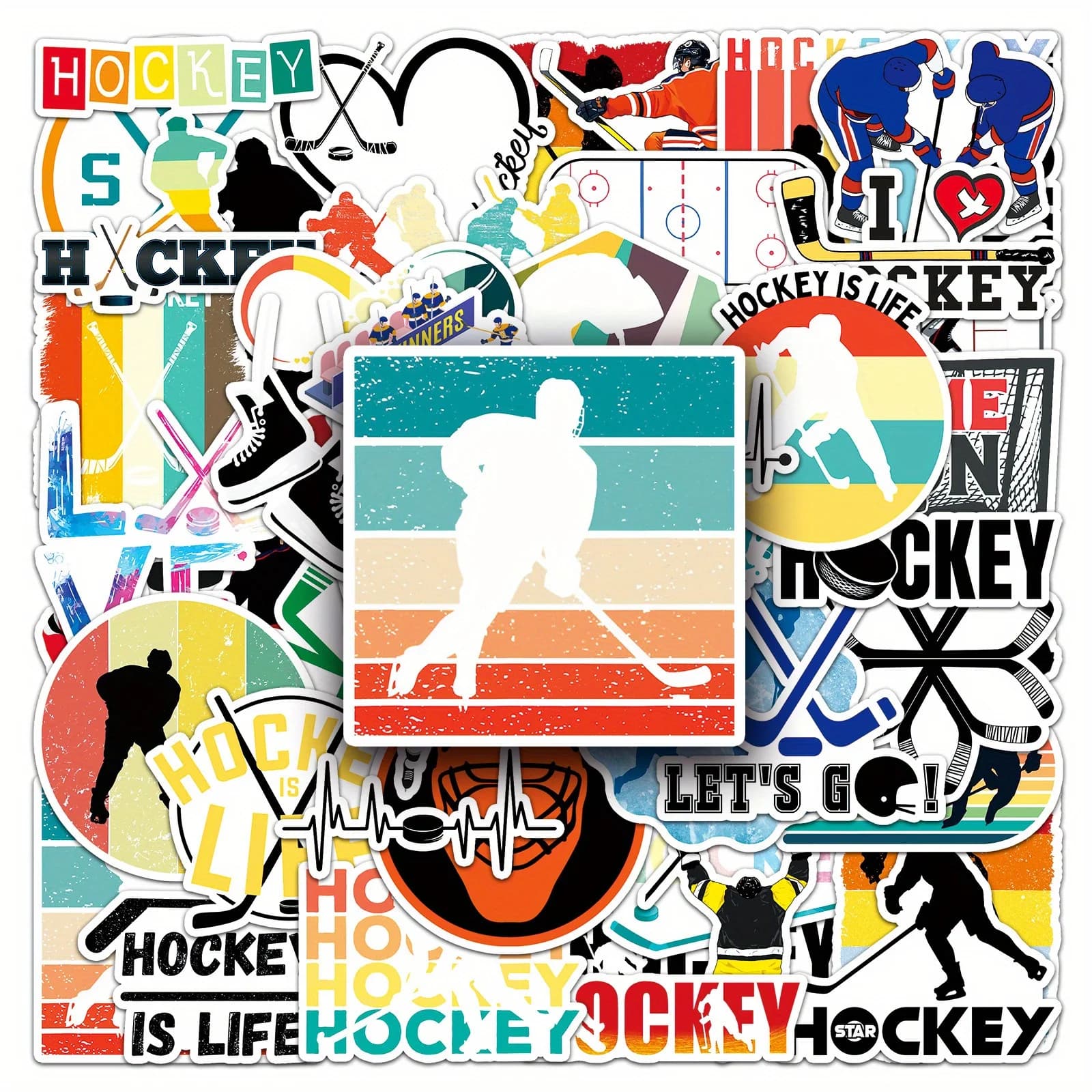 50 Pezzi Adesivi Graffiti Hockey, Decorativi per Valigie, Bottiglie d'Acqua, Quaderni, Skateboard, Autoadesivi