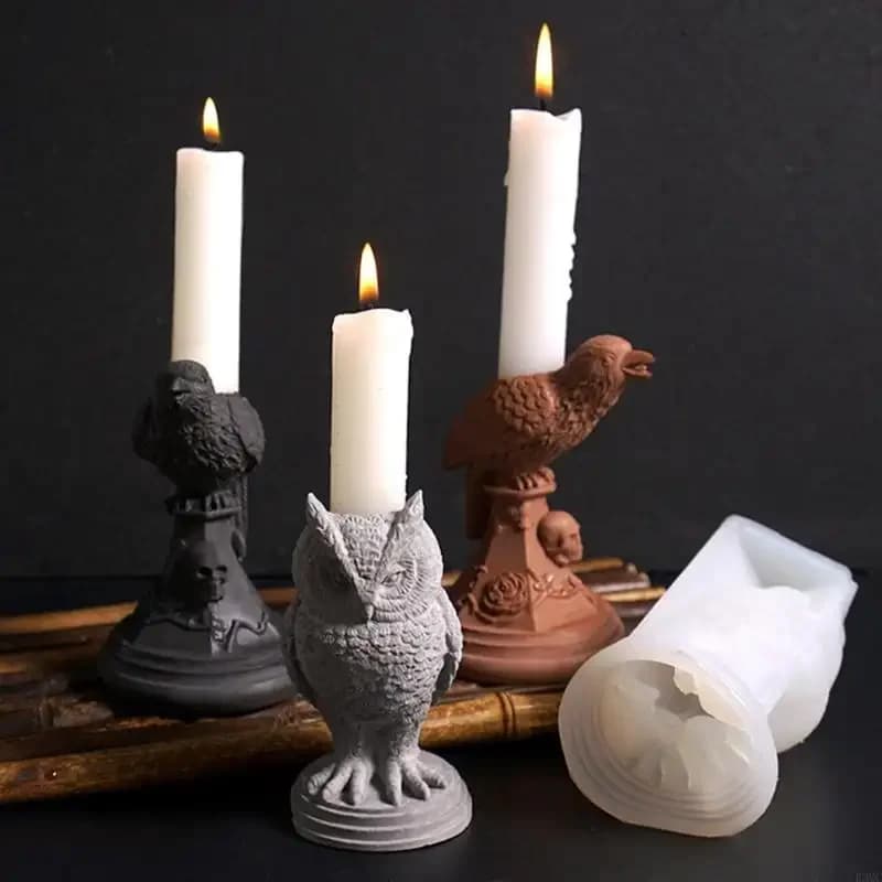 Portacandele in Silicone Stile Gotico Gufo Corvo per Halloween, Ornamento da Tavolo Artigianale, Decorazione per Candele di Halloween