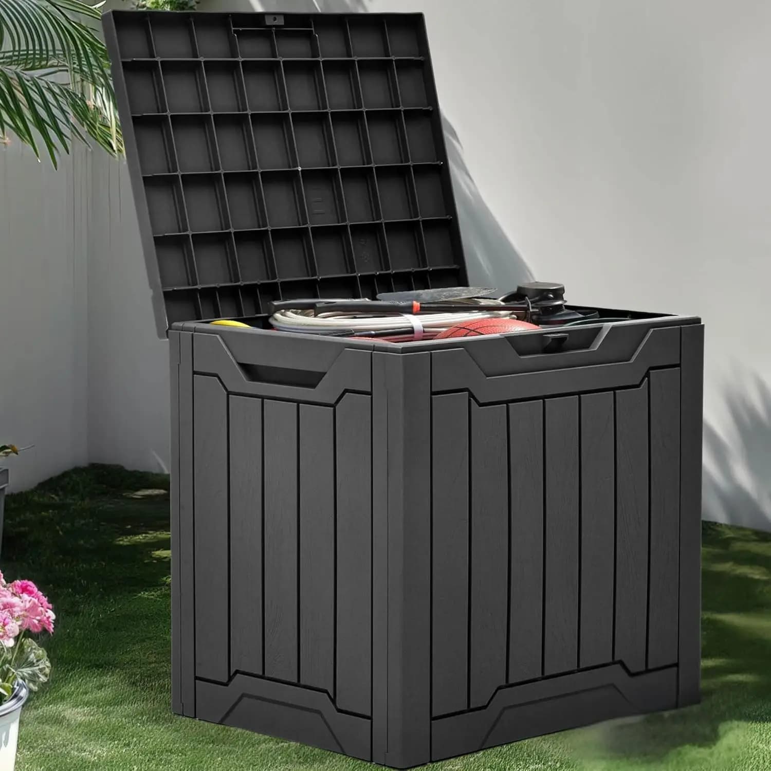 Exterior container Waterproof by 31 Gallons with Cover Lockable, Ideal for Organization of Patio and Garden