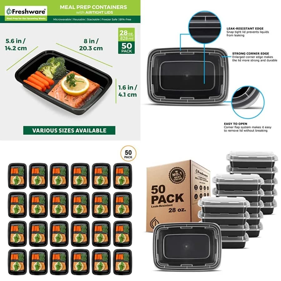 Contenitori per la preparazione dei pasti a 1 scomparto con coperchi, Bento Box, senza BPA, impilabili, adatti a microonde/lavastoviglie/congelatore