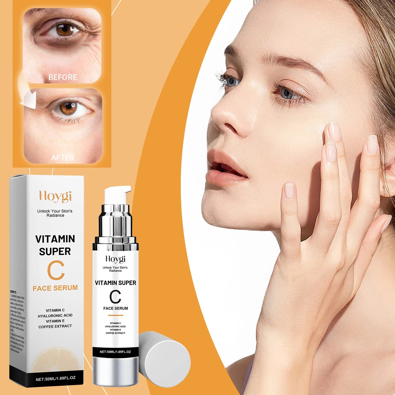 HOYGI Acido Ialuronico Siero Viso Vitamina C Lifting Schiarente Viso Idratante Riparazione Rassodante Alleviare Il Rossore Ridurre I Pori