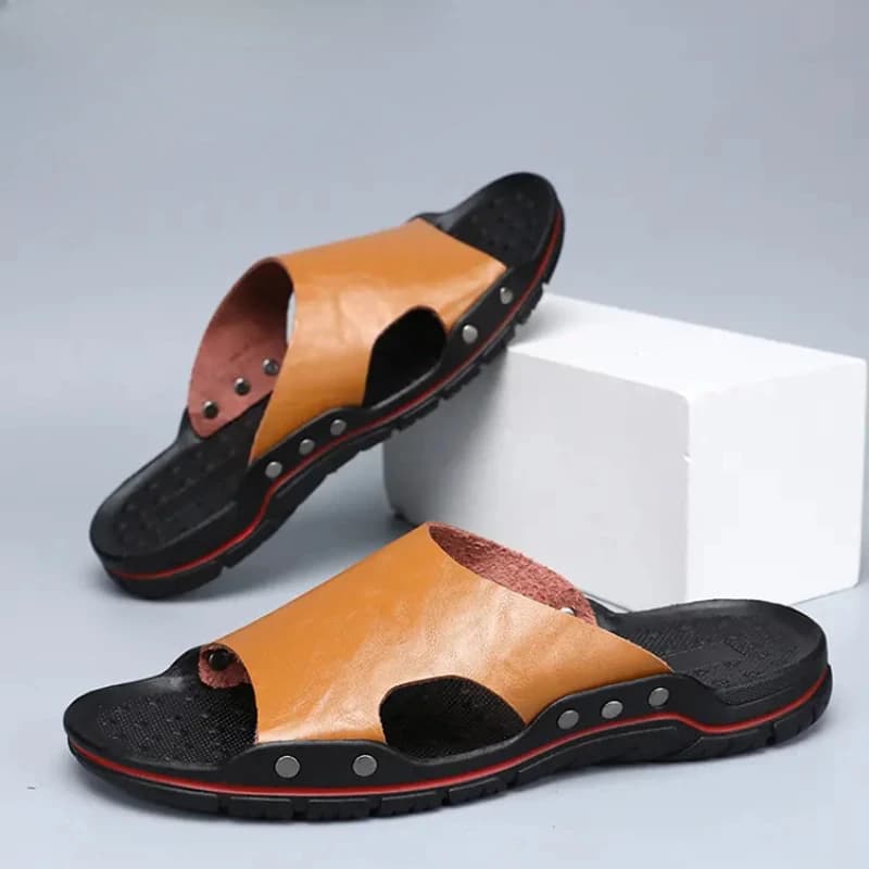 YUYIN Black Slippers Big Size Mens Beach Outdoor Sandals PU Leather Classic Summer Men Slippers Soft Lightweight Slides for Men