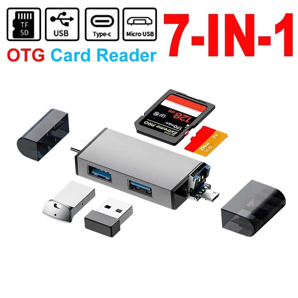Lettore di schede SD TF di tipo C Adattatore da tipo C a USB OTG 7 in 1 Lettore di schede TF USB 3.0 2.0 Chiavetta USB in lega di alluminio per PC portatile
