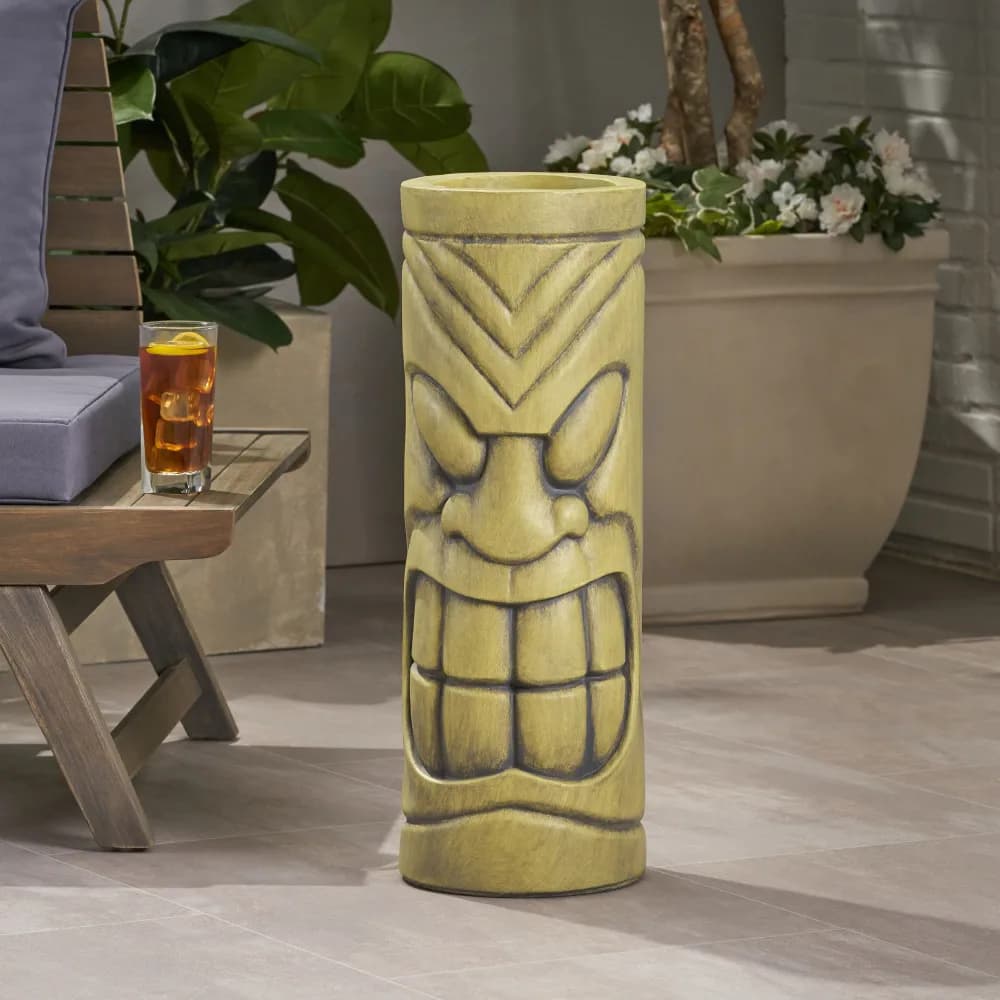 Vaso per Piante Decorativo in Pietra con Finitura Verde Anticata, Statua a Forma di Urna per Interni ed Esterni, Casa, Giardino, Cortile