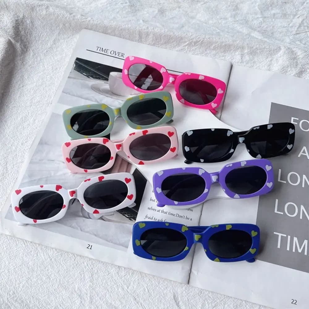 Vintage Heart Print Children Sunglasses Kids Rectangular Sun Glasses Girls Boys Sun Protection Shades 2-8 Years