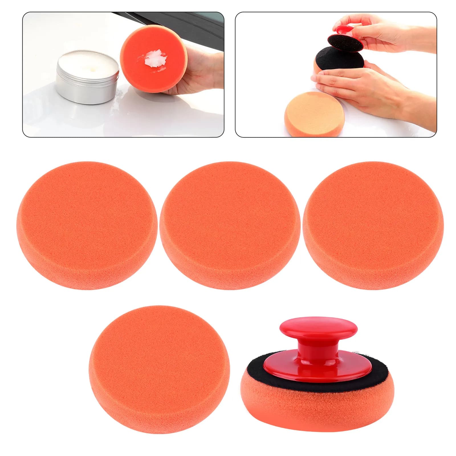 Set di 6 Spugne per Lucidatura Auto, Tamponi Morbidi per Lucidatura, Strumenti per Ceratura Auto, per Fari, Maniglie e Spazi Stretti