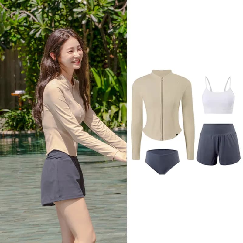 UPF50+ Rash Long Sleeved Swimwear with Quick Drying Shorts and Solar Protection for Beach and Snorkeling