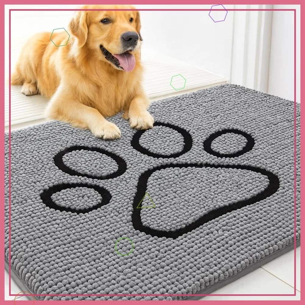 Tappetino Super Assorbente in Microfibra per Cani, Antiscivolo per Zampa Sporca, Asciugatura Rapida in Ciniglia, Lavabile in Lavatrice, Grigio 36x60