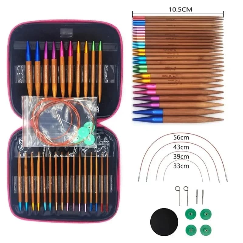 Bamboo Circular Knitting Needle Set 13 Sizes Interchangeable Carbonized Bamboo Needles 3.0mm-10mm for DIY Handmade Knit Projects