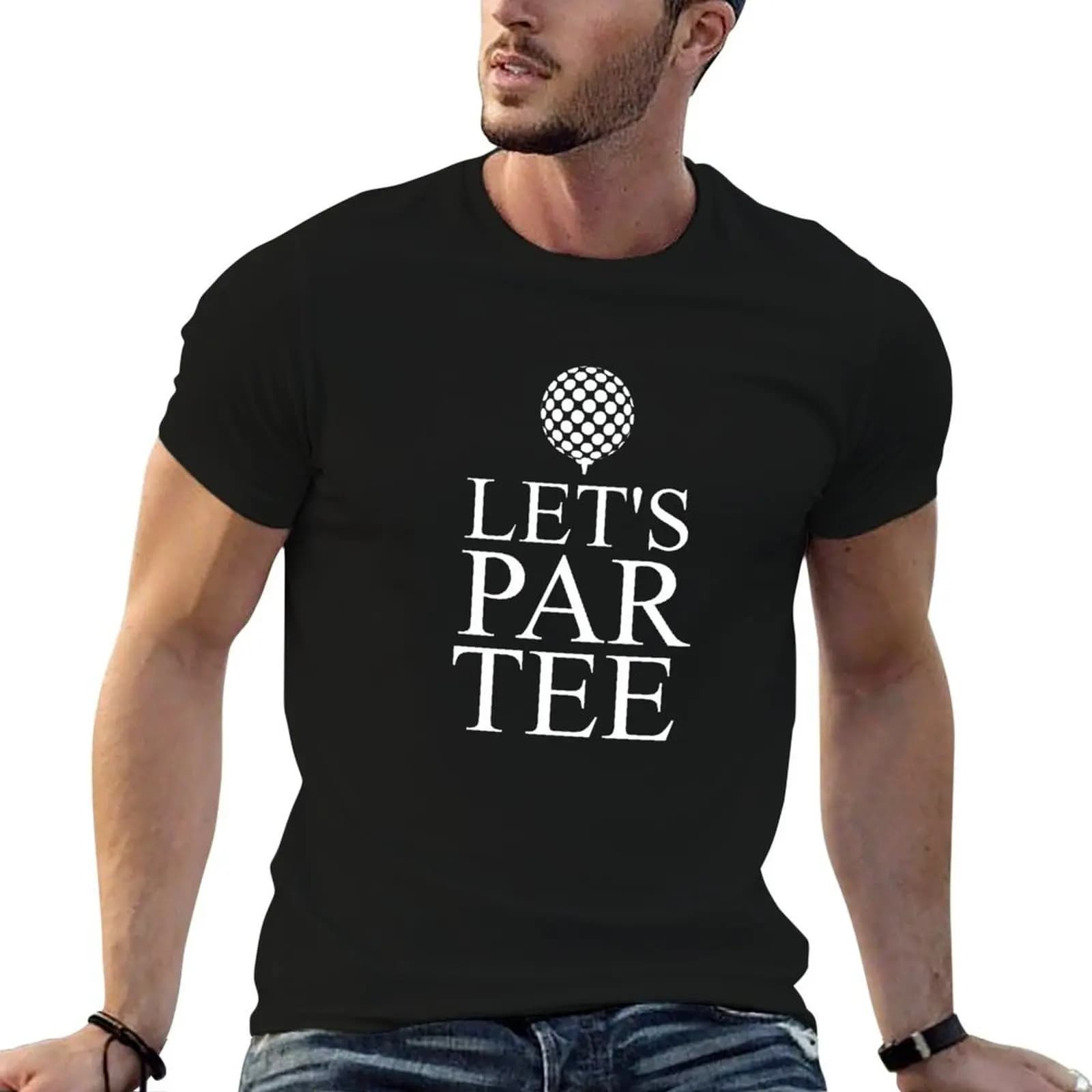 T-shirt divertente in cotone da uomo Golf Humor Let's Par Tee Golf Party Pun Caddy Co.