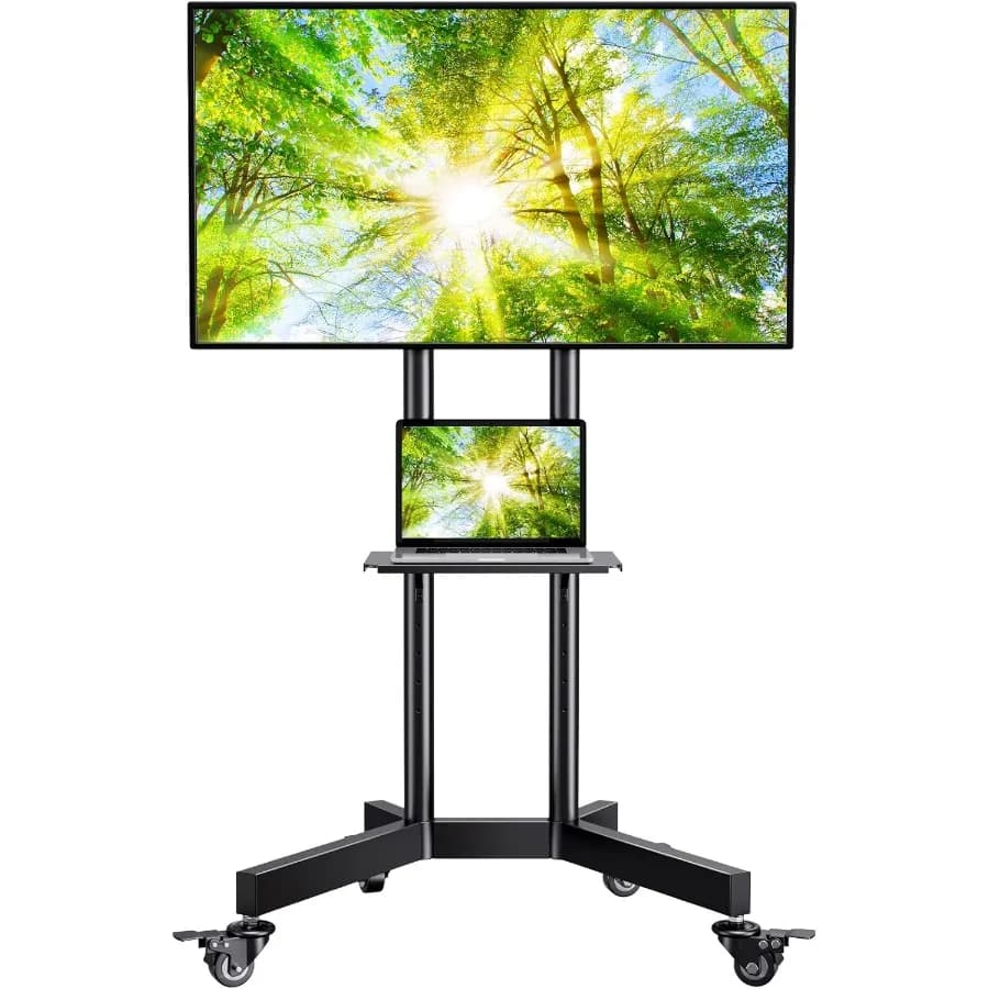 Supporto TV con rotelle regolabile in altezza con ruote bloccabili per TV da 3285 pollici fino a 132 libbre Carrello TV mobile su ruote con laptop Sh