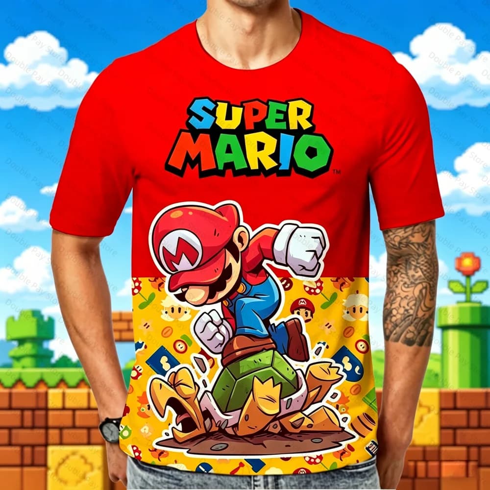 T-shirt Super Mario per genitori e figli, moda estate 2026, maglietta uomo, t-shirt donna, top anime per bambini, asciugatura rapida, streetwear Y2k