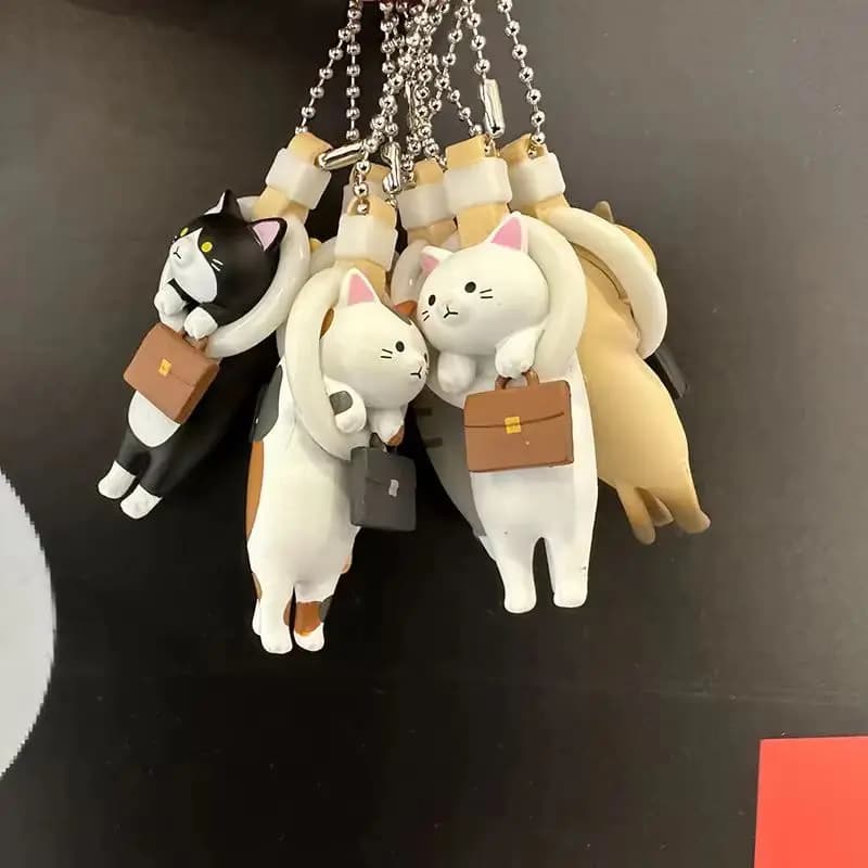 Kawai Anime Anello appeso Borsa per pendolari Gatto Action Figure Portachiavi Scatola cieca Bagpack Pendent Capsule Giocattoli Regalo di compleanno per bambini