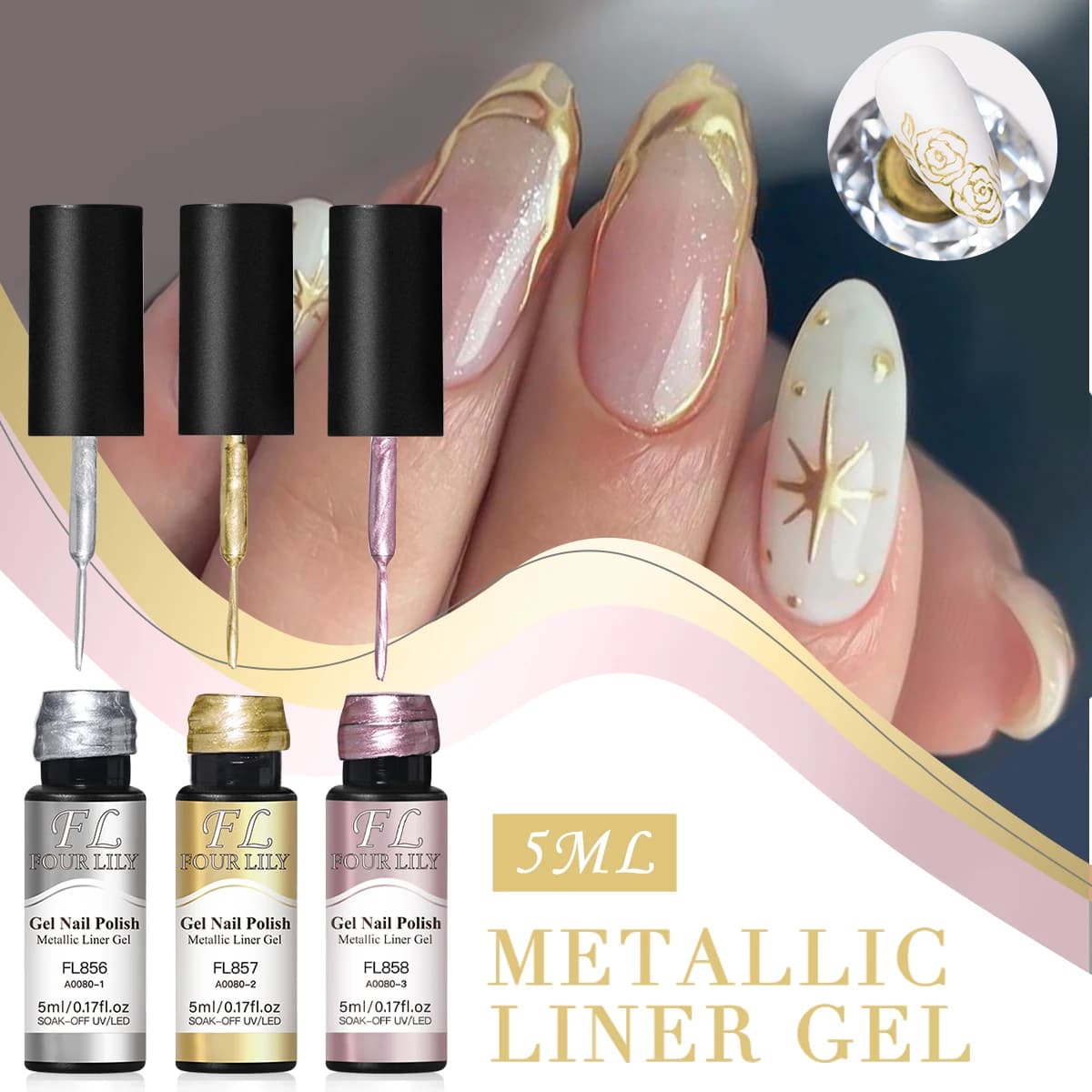 Smalto gel per pittura metallizzata super luminosa Smalto gel per unghie argento/oro/rosa Smalto per unghie semipermanente UV per unghie fai da te