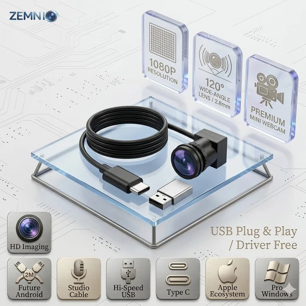 PEGATAH Mini Webcam USB con Obiettivo 2.8/3.7mm, Webcam HD 1080P per PC, Mini Telecamera CCTV per Sicurezza Video Esterna
