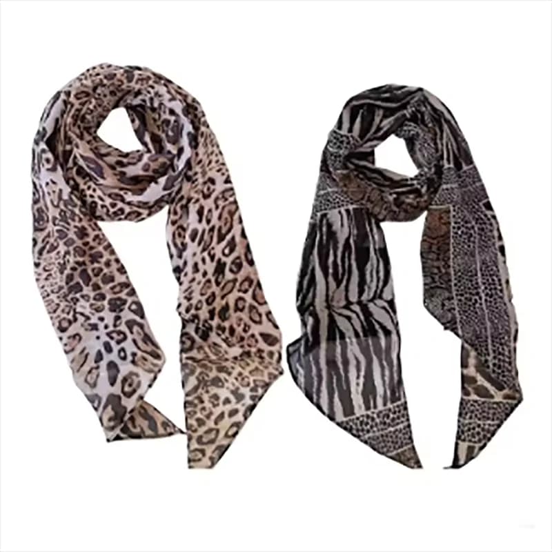 Sciarpa di seta lunga piccola leopardata da donna cinturino in chiffon inverno caldo antivento Y2k sciarpa irregolare Waste World Punk per la festa in discoteca