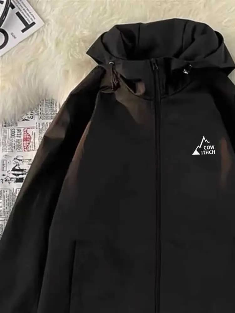 Black Windproof Retro American Style Jacket Women's Loose Baseball Coat Spring Autumn Versatile Commute Embroidery Zipper Pocket
