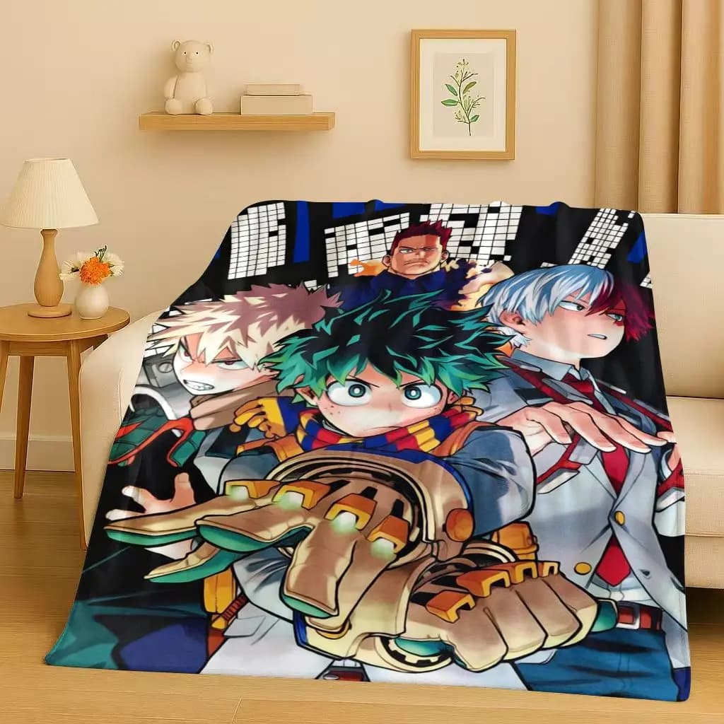 Coperta in flanella di cartone animato HD Anime My Hero Academia Bakugou Deku, peluche ultra morbido e caldo per la copertura del divano letto della camera da letto di casa per bambini