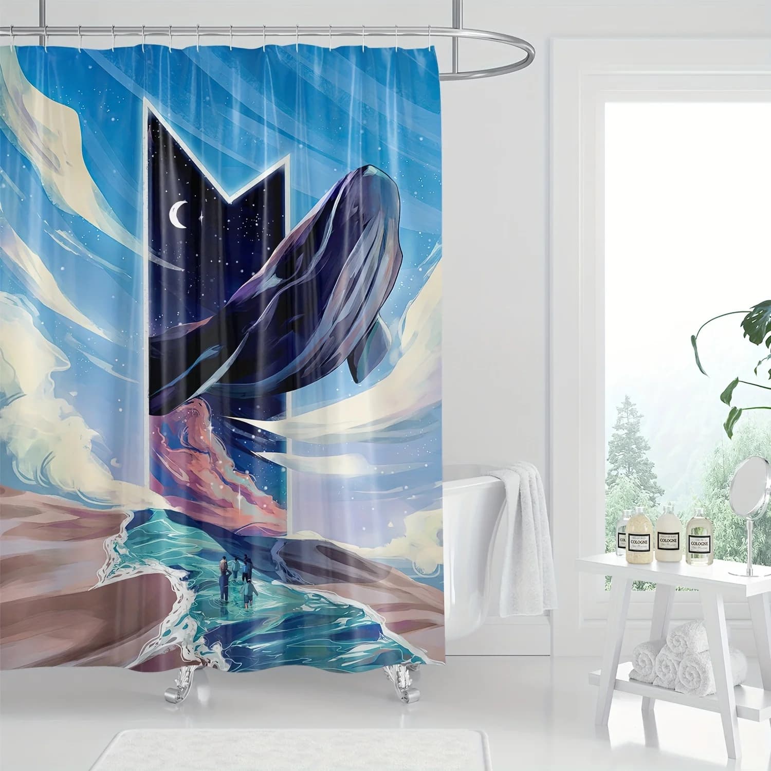 1 tenda da doccia artistica in poliestere impermeabile, design artistico, lavabile in lavatrice, include ganci, decorazione per il bagno