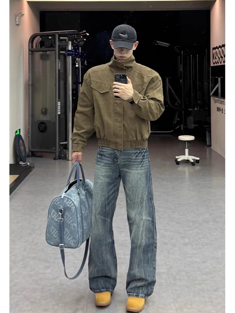 Jeans Slim Fit da Uomo Stile Americano High Street con Motivo a Fulmine, Modello CleanFit, Casual e Giovanile