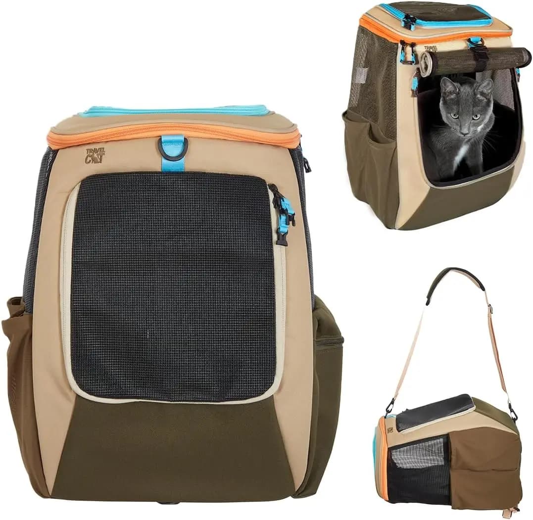 Zaino Trasportino Convertibile per Gatti con Rete Ventilata per Viaggi - Stile Navigator (Earth)