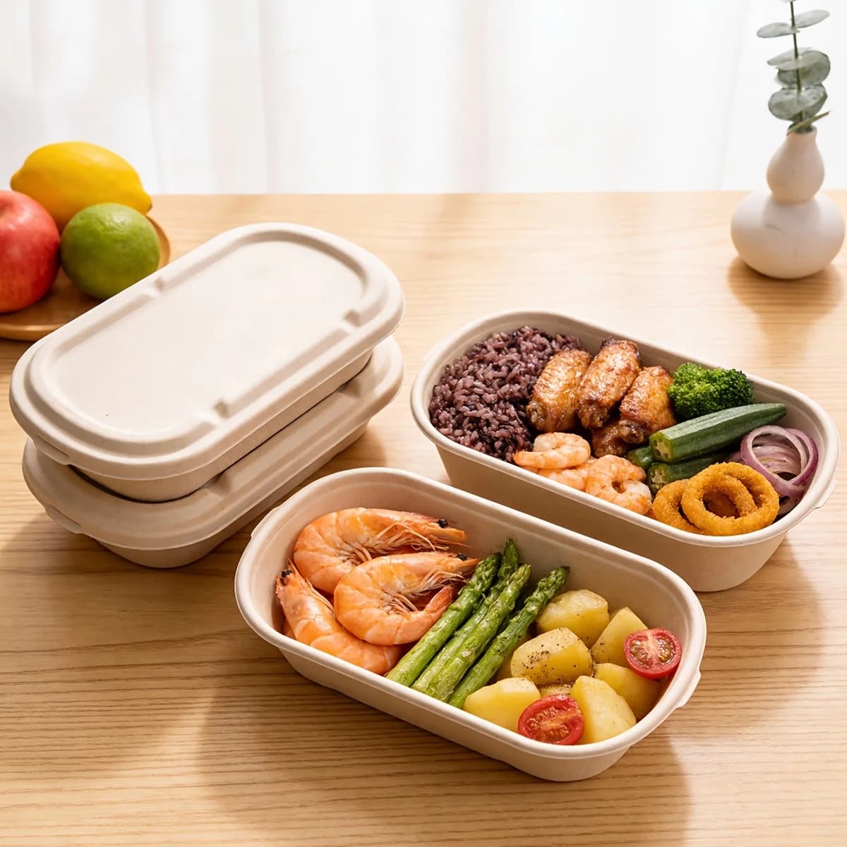 10 set di contenitori usa e getta con coperchio, contenitori per alimenti usa e getta, scatole usa e getta con coperchio, adatti al microonde, impilabili, a tenuta stagna, salvaspazio, resistenti all'olio, realizzati in polpa di canna da zucchero, adatti per pranzo, cena, uso in ufficio, feste, campeggio all'aperto, picnic e preparazione dei pasti a casa, possono essere utilizzati per conservare insalate, pasta, ecc.