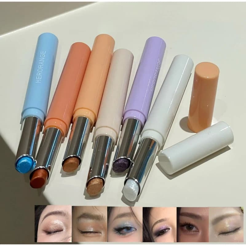 Korean Beginner Shimmer Eyeshadow Stick Women Smooth Cream Texture Eye Makeup Face Highlight Long Lasting Fine Glitter Eyeshadow