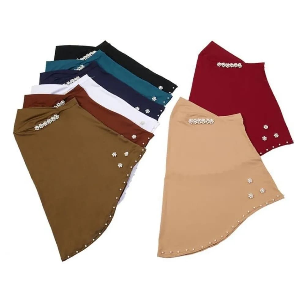 Hijab con Perle Imitate Traspiranti, Comodo Copricapo Monocolore Elasticizzato, Facile da Indossare con Fiore di Perle