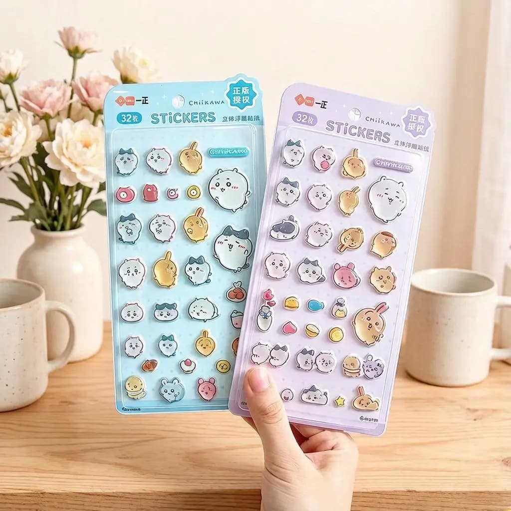 Kawaii Chiikawa 3D Relief Embossed Stickers Kids Scrapbook Journal DIY Decor Craft Stickers Random Color 1 Set