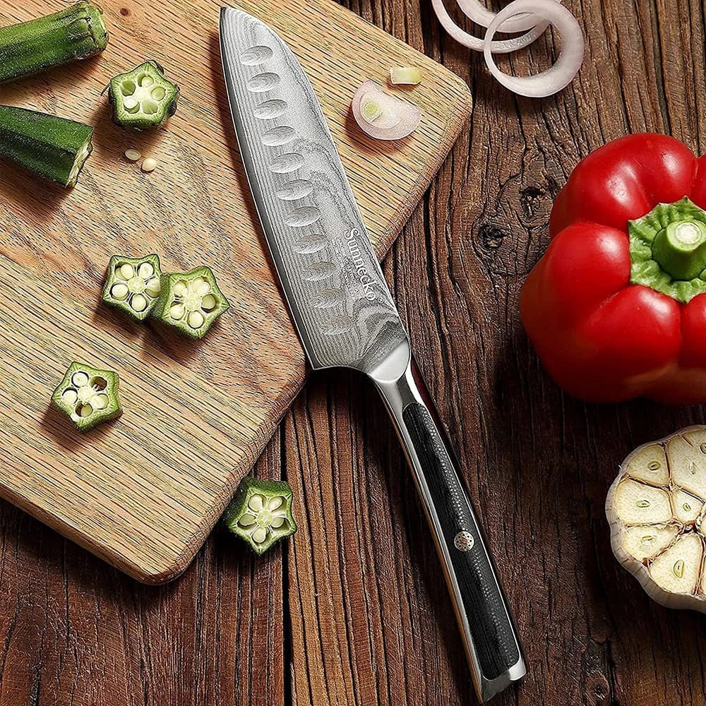 Coltello Santoku giapponese Coltello da taglio da chef piccolo da 5 pollici 73 strati Coltello da cucina in acciaio di Damasco VG10 Manico G10 nero
