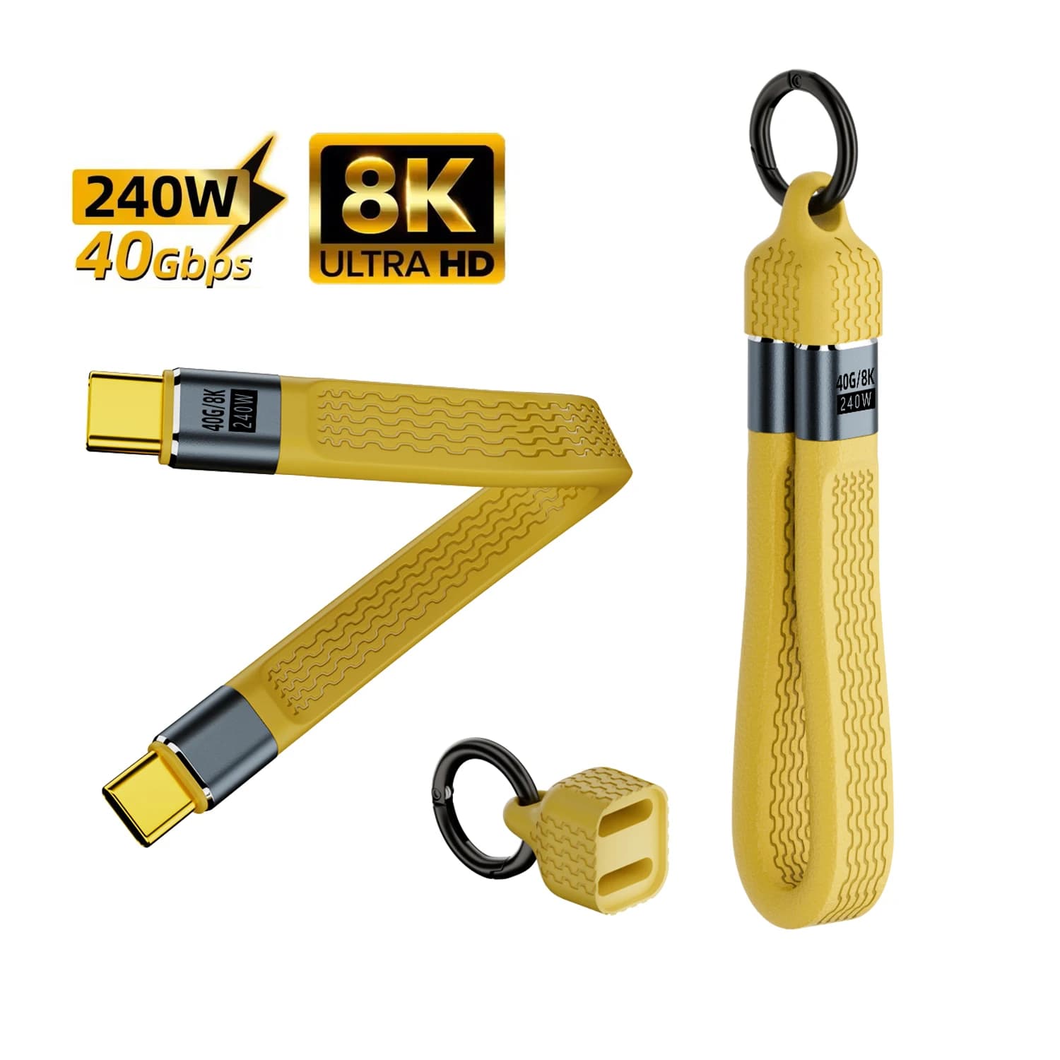 USB C Data Cable Portable Keychain PD240W 5A Type C Quick Charging Cable Data Transfer 40 Gbps Thunderbolt 3 8K to 60 Hz for iPhone 15