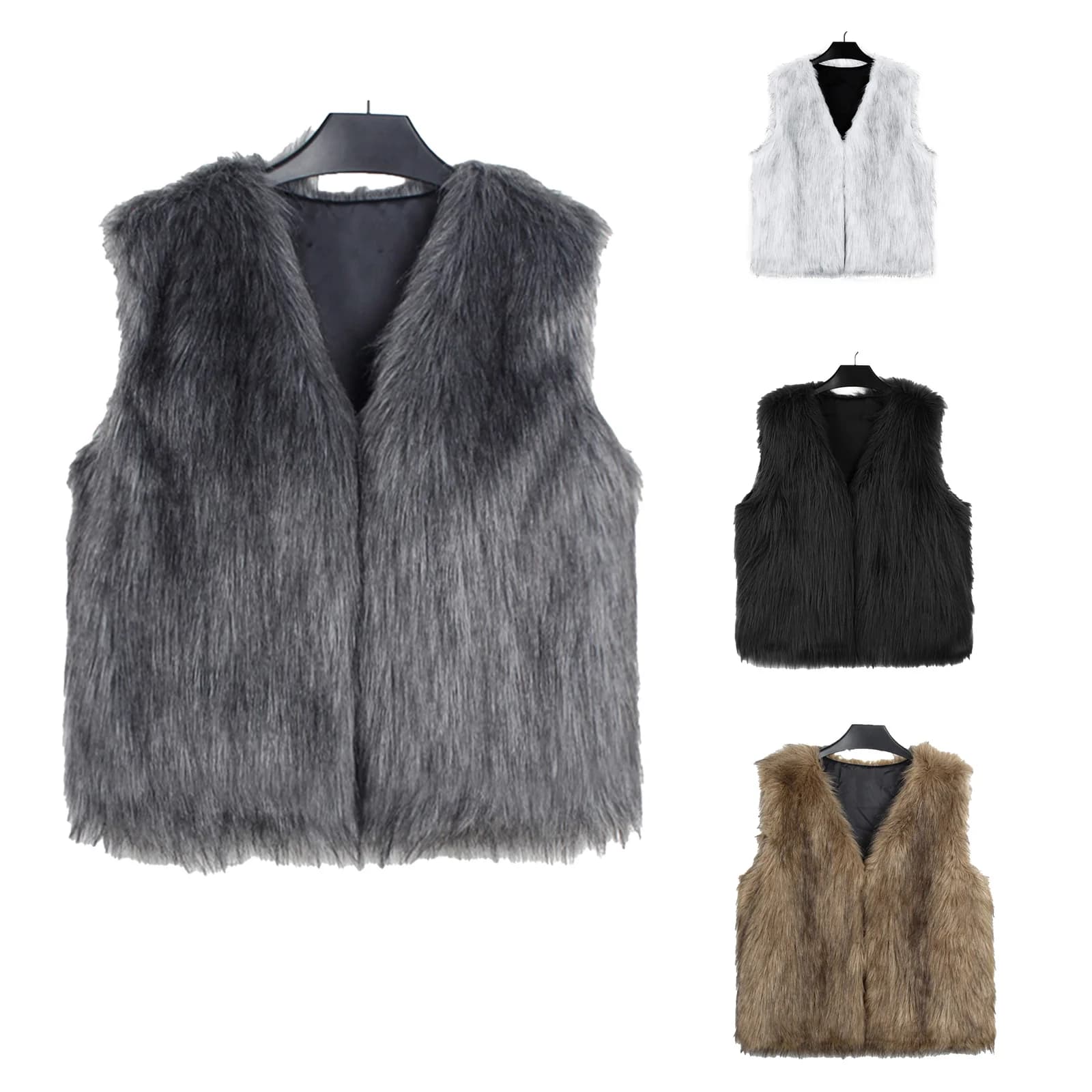 Gilet da donna moda tinta unita senza maniche gilet in pelliccia sintetica giacche aperte sul davanti gilet capispalla solido