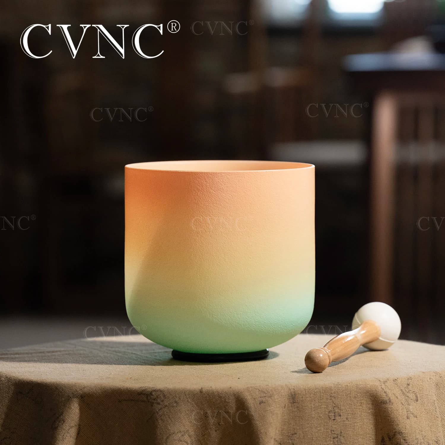 CVNC 7 Inch Desert Sunset Quartz Crystal Singing Bowl Chakra for Sound Healing and meditation with Mallet