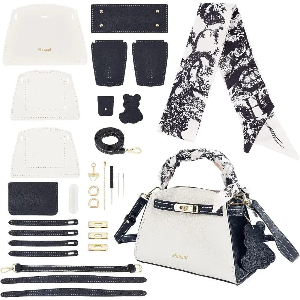 30 pezzi Kit per la creazione di borse in pelle fai da te borsa per cucire artigianale in pelle bianca materiale per maglieria in pelle set per la realizzazione di borse all'uncinetto