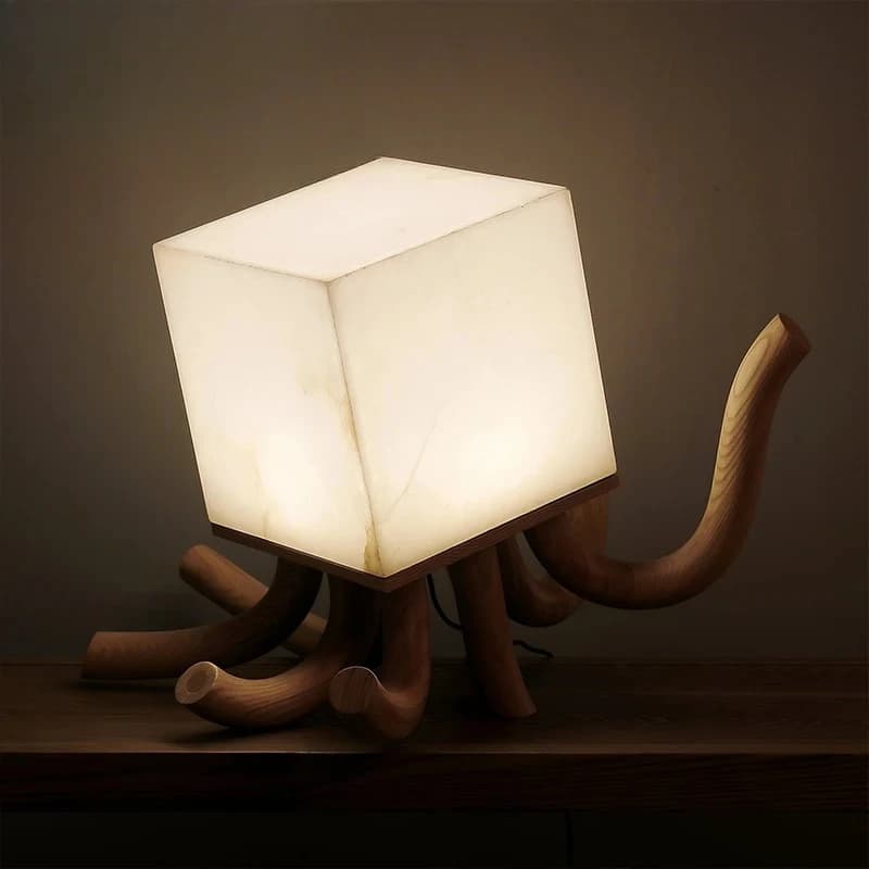 Lampada da scrivania moderna di lusso con paralume in alabastro, base in legno, base in metallo
