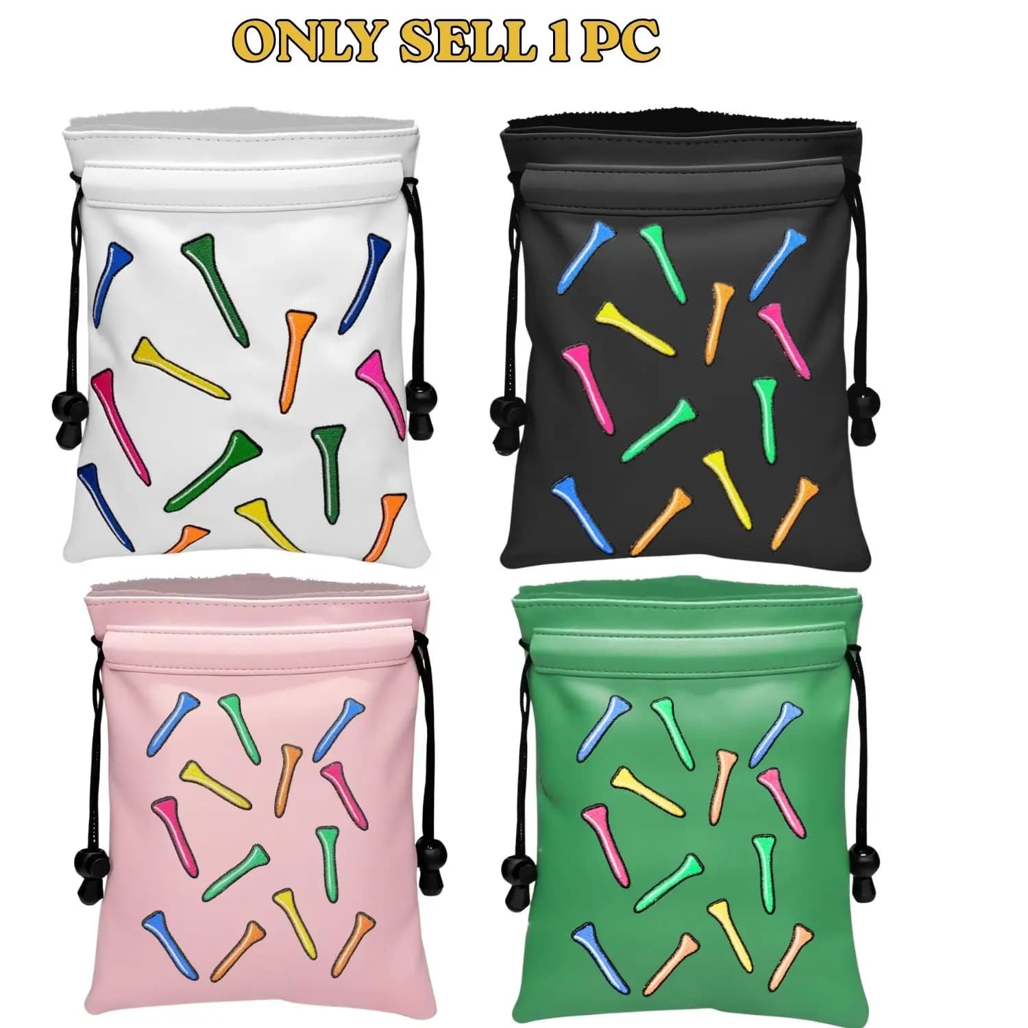 Funny Golf Valuables Pouch Golf Tee Pattern PU Leather Golf Tee Pouch with Drawstring Closure Golf Ball Tee Handbag Golf Women