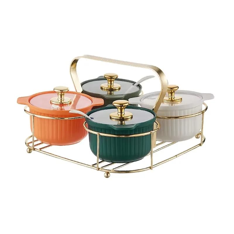 Set di 4 Barattoli per Spezie in Metallo L321 con Cucchiaio, Contenitori per Sale e Pepe, Accessori da Cucina