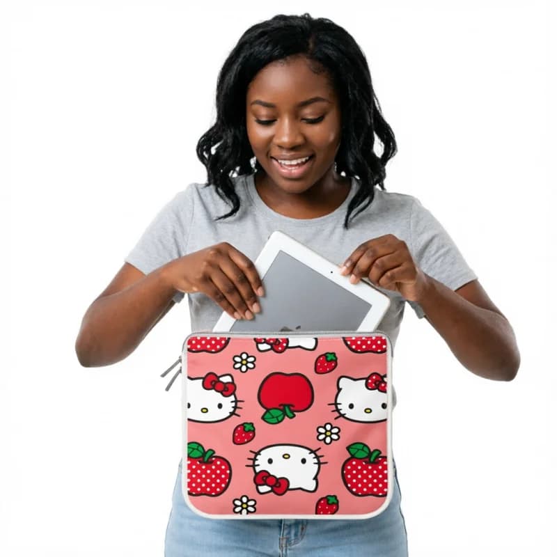 Borsa Portaoggetti con Personaggi Cartoon, Hello Kitty Kuromi, Custodia per Tablet e Laptop da 10-15 Pollici, Regalo per le Vacanze