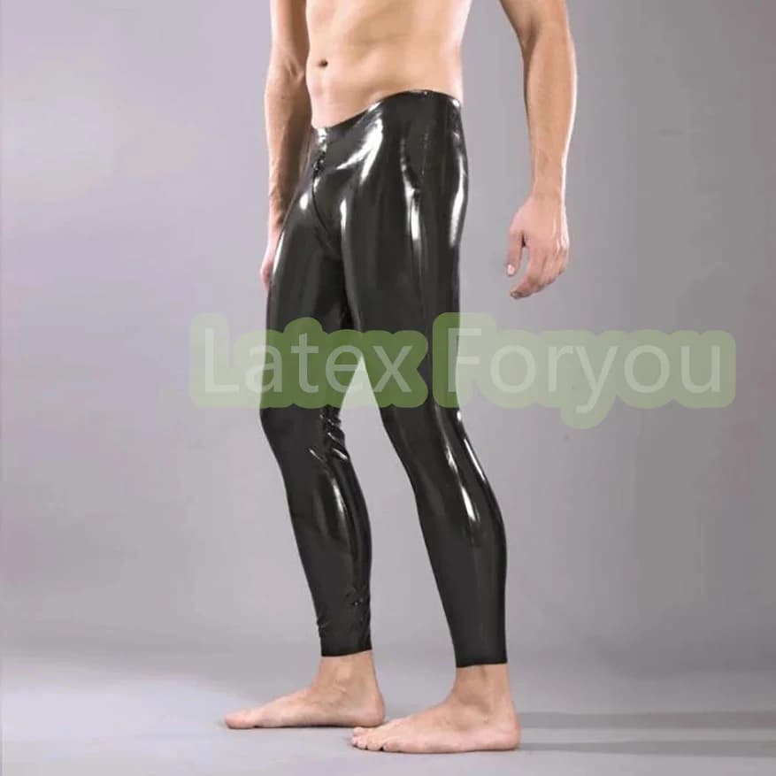 Pantaloni Gummi in lattice da uomo neri solidi fatti a mano Leggings in gomma con cerniera sul cavallo