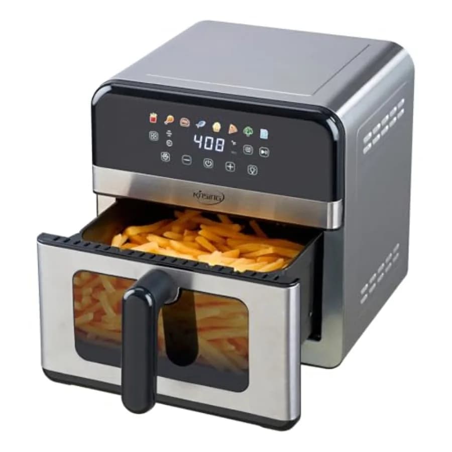 Friggitrice ad Aria con Finestra Visibile 8-in-1 Compatta Grande 7.5-Qt, Fino a 85% Meno Olio, per Arrostire, Cuocere, Essiccare, Riscaldare, Congelare, Grigliare, 160-400°C, Cottura Uniforme
