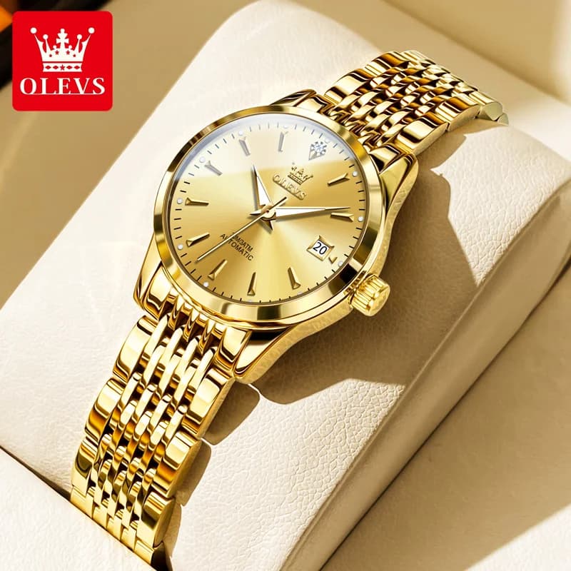 OLEVS Orologio automatico da donna con calendario Display in acciaio inossidabile Orologio da polso da donna originale di marca di lusso con bracciale regalo