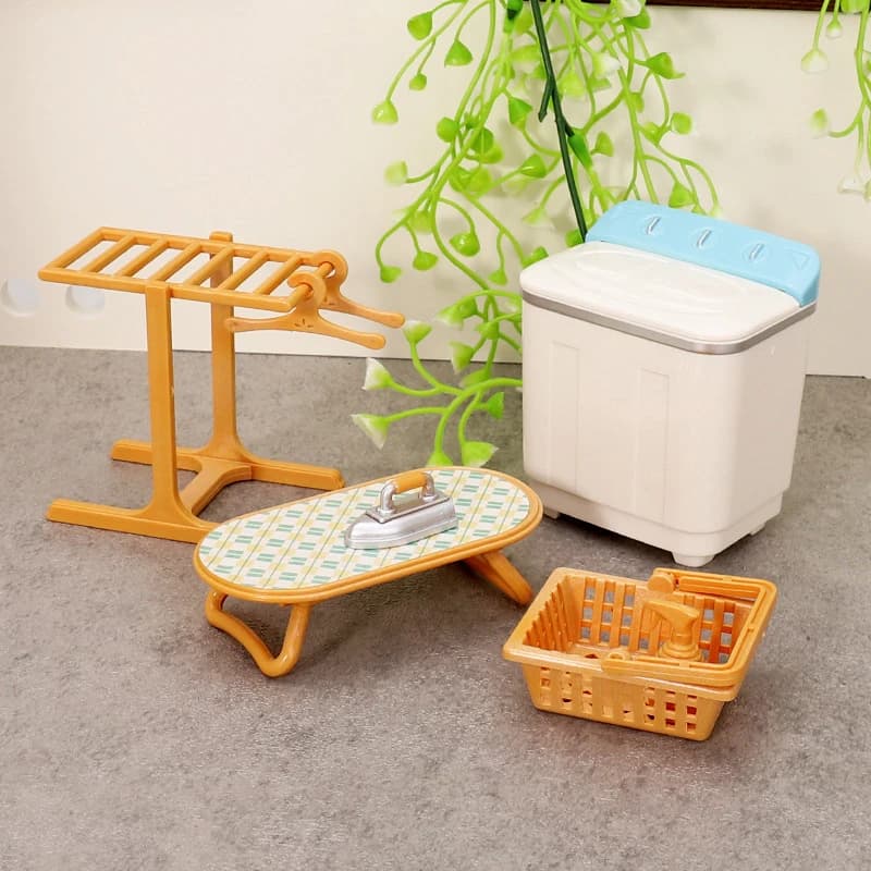 Set Lavanderia in Miniatura 1:12 per Casa delle Bambole: Lavatrice, Stendibiancheria, Ferro da Stiro, Arredamento per Gioco di Ruolo per Bambini
